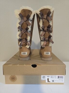 UGG Bailey Bow Tall Boots - Chestnut Suede with Cream Shearling